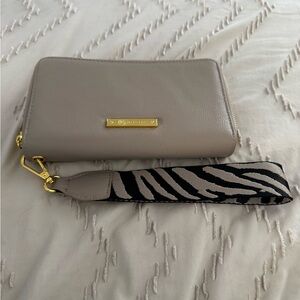 Joy Mangano Taupe Wristlet with Zebra Strap